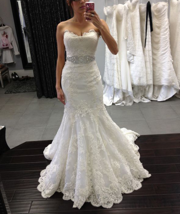 Lace Appliques Sweetheart Floor Length Ruffled Mermaid Wedding