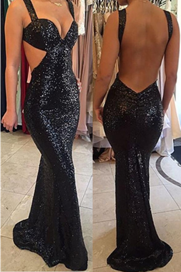 black low back prom dress