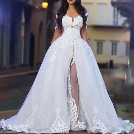 Wedding Dress Long Sleeve Bridal Dresses Sweetheart Neck Arabic Middle East With Sheer Detachable Train Robe De Boda Weding Wedding Dress Long Sleeve Bridal Dresses Sweetheart Neck Arabic Middle East With Sheer Detachable Train Robe De Boda Weding